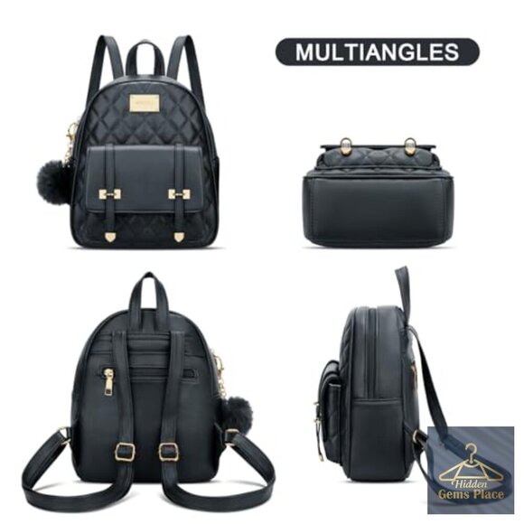 Vegan Leather Quilted Mini Backpack Daypack with Adjustable Straps and Pockets